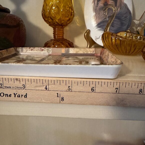 Vintage Tropical Palm Tree Green Beige Decorative Melamine Trinket Tray Set of 3 - Picture 5 of 16